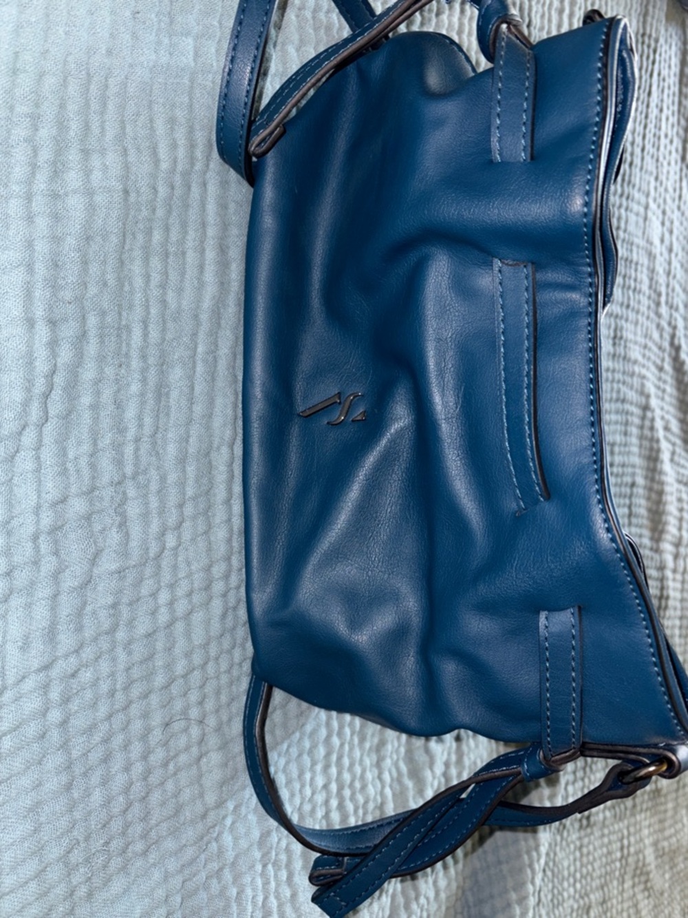 Deep Blue Leather Crossbody Bag with Subtle Logo